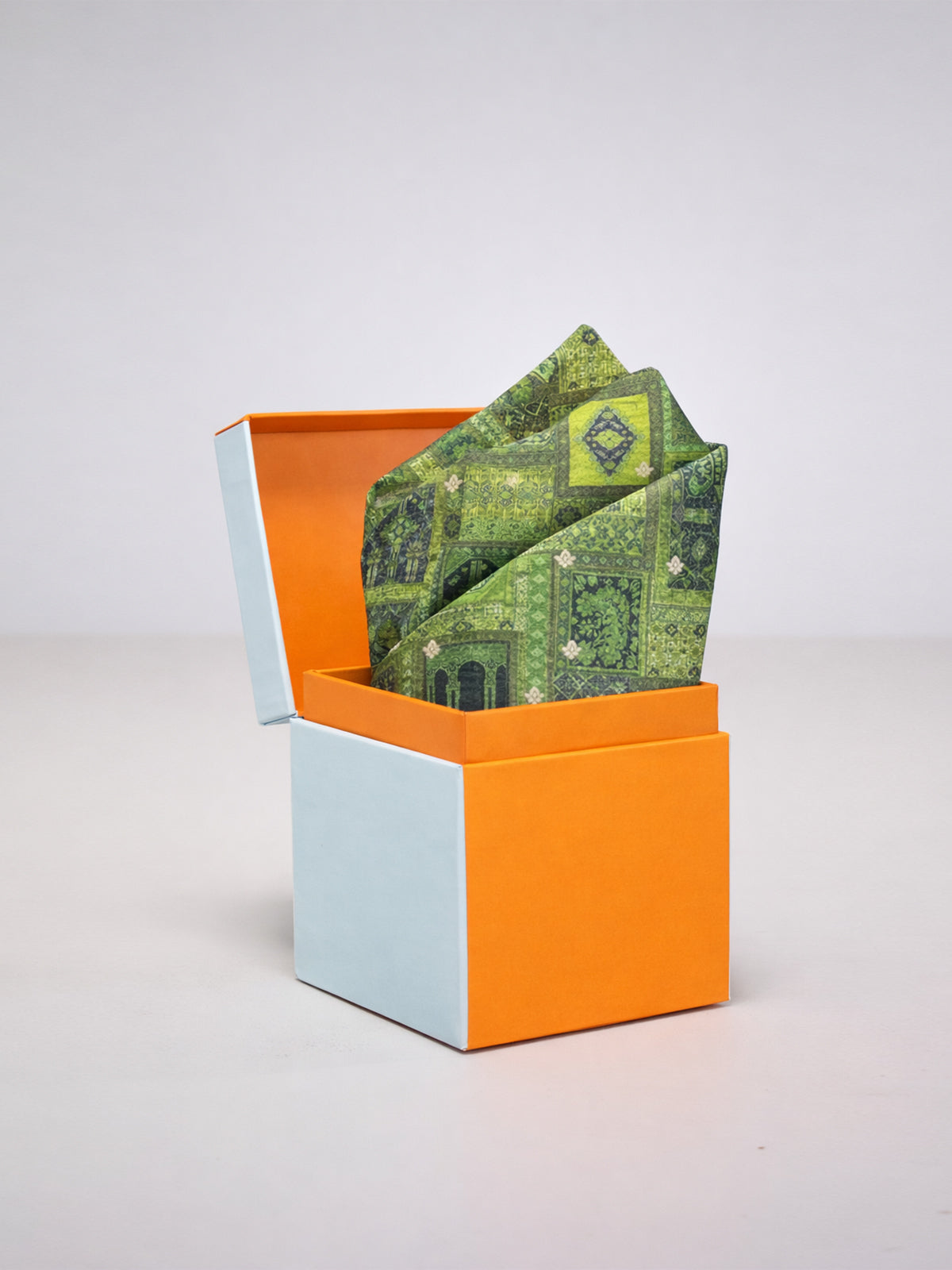 Sage Green Printed Silk Pocket Square