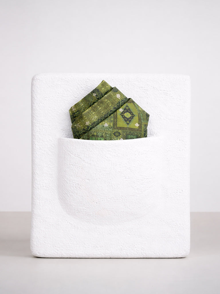 Sage Green Printed Silk Pocket Square