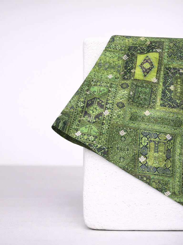 Sage Green Printed Silk Pocket Square