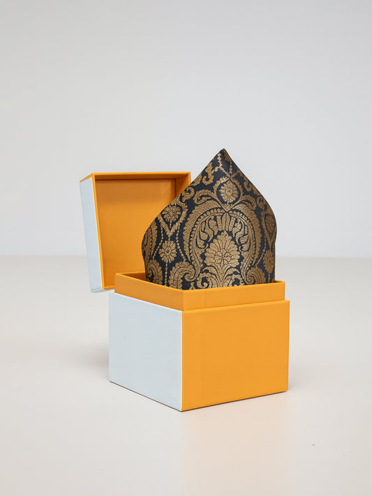 Handwoven Green & Gold Silk Pocket Square