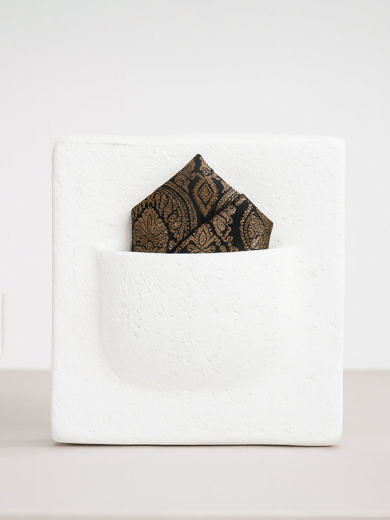 Handwoven Green & Gold Silk Pocket Square