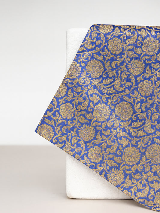 Handwoven Blue & Gold Georgette Pocket Square