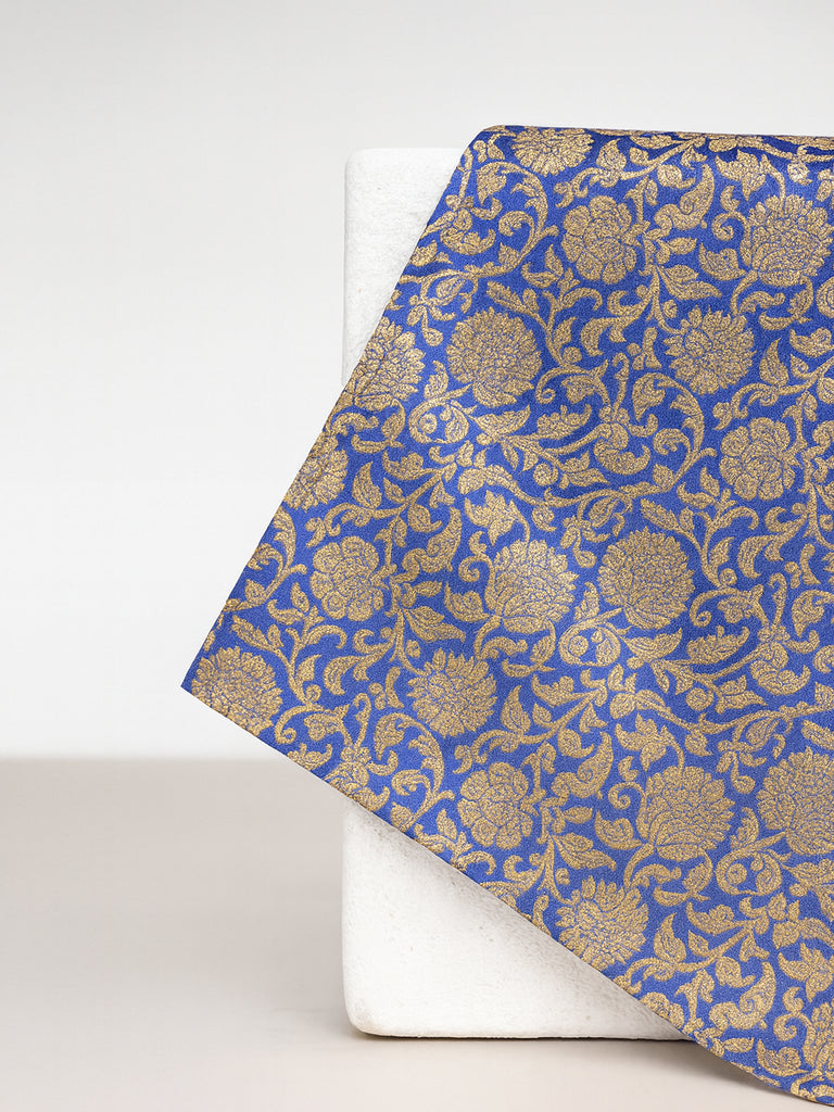 Handwoven Blue & Gold Georgette Pocket Square