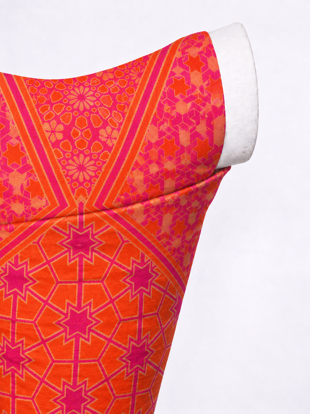 Handwoven Fuchsia Pink & Orange Banarasi Emboss Blouse Fabric