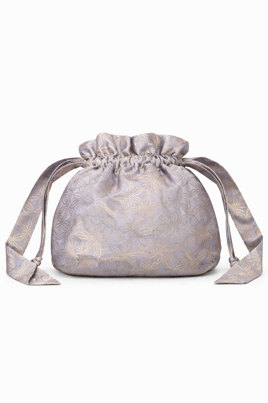 Handwoven Grey Banarasi Potli