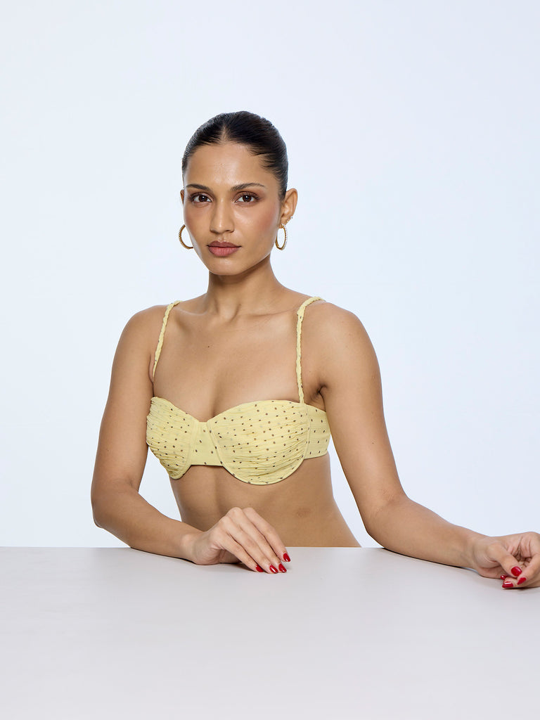 Butter Yellow Polka Dot Blouse from Palak X Ekaya