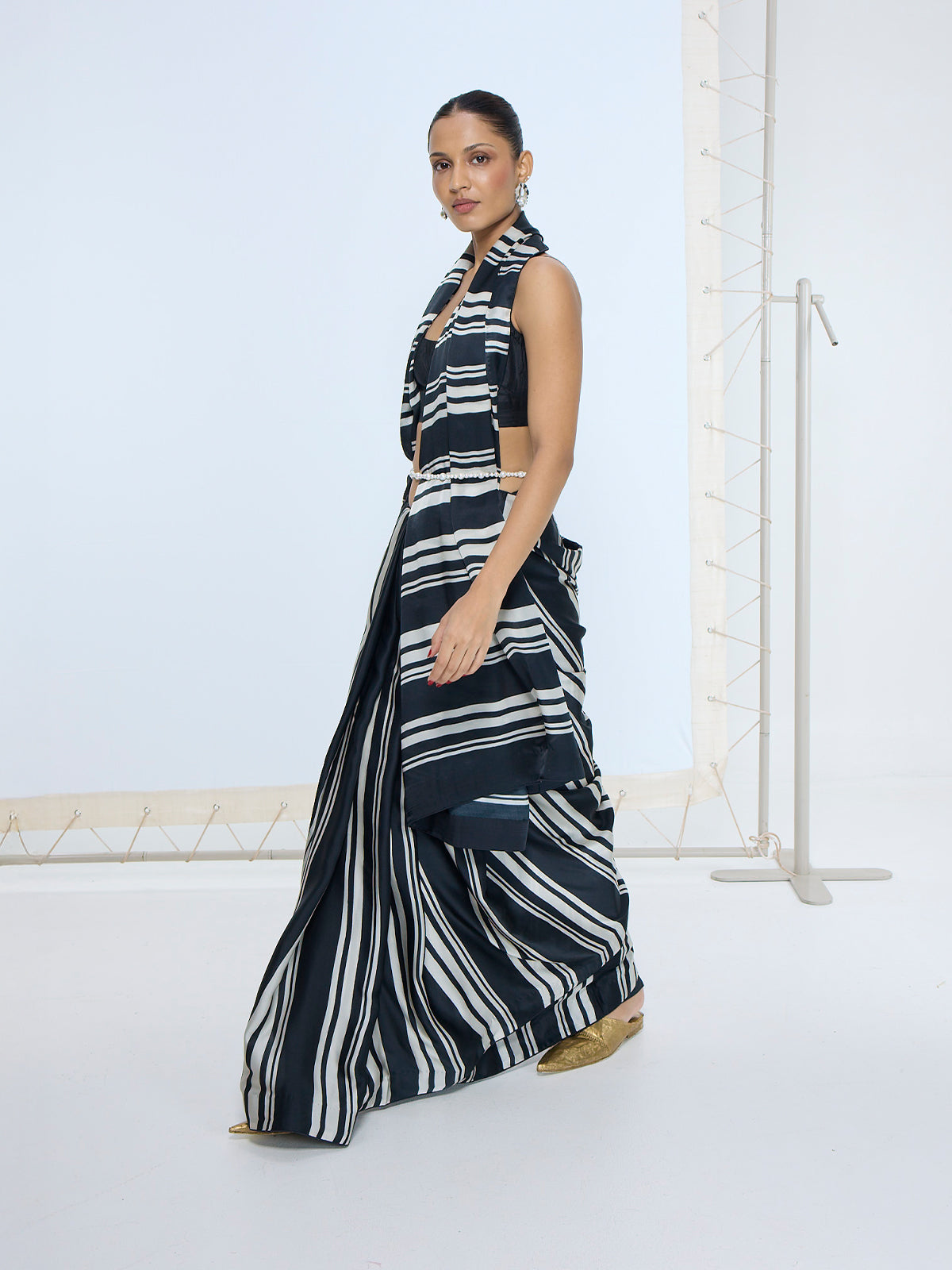 Black & White Striped Saree