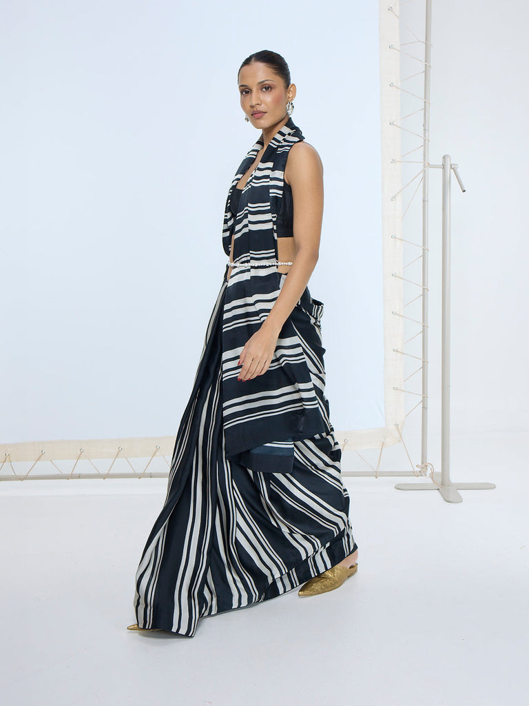 Black & White Striped Saree