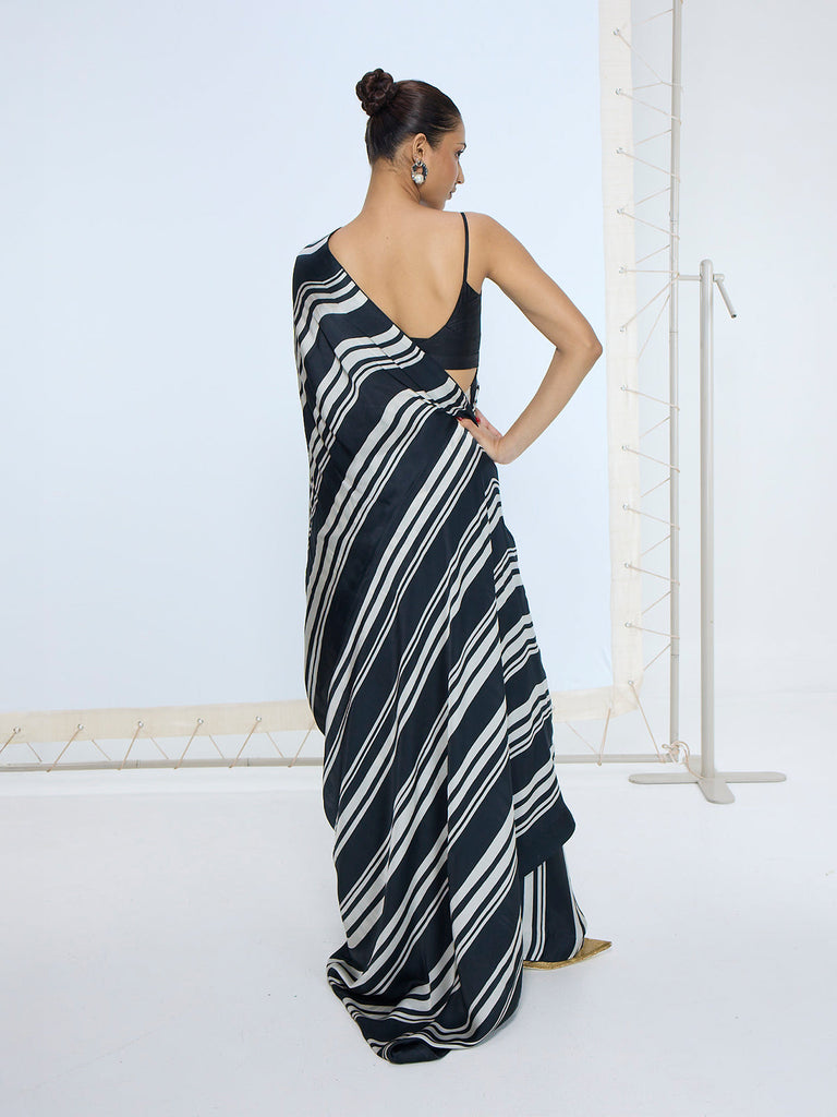 Black & White Striped Saree