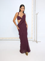 Maroon Movable Brooch Dotted Saree