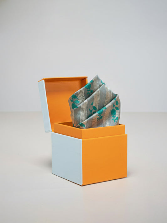 Handwoven Green Striped Georgette Pocket Square