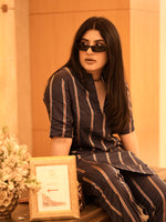 Navy Blue Pencil Stripe Bellbottom Set