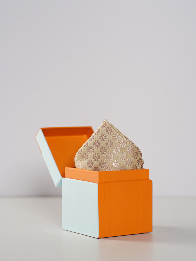 Handwoven Beige Silk Pocket Square