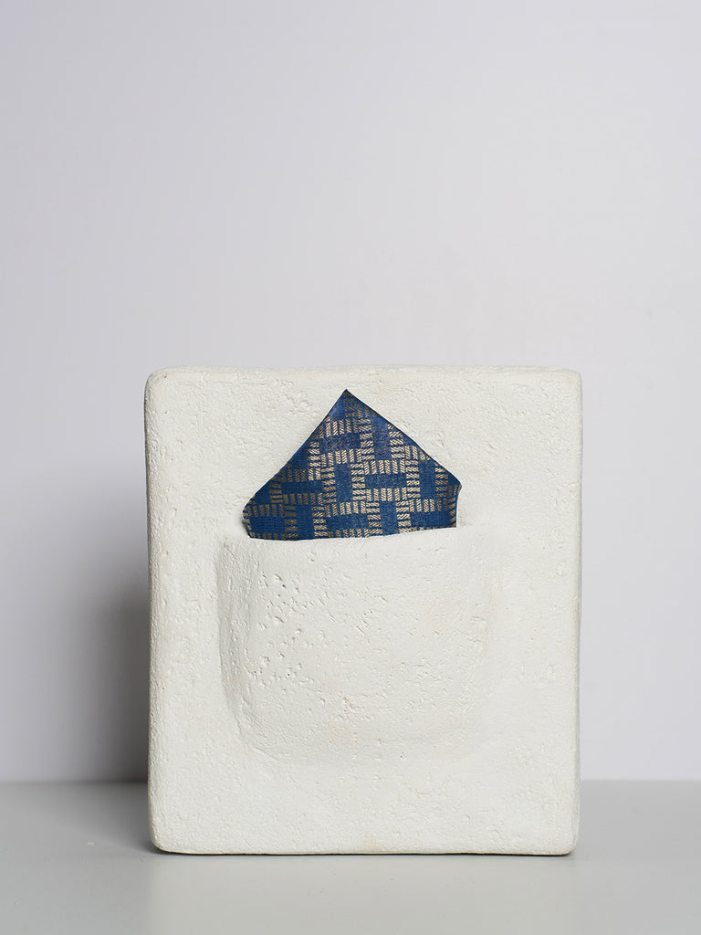 Handwoven Blue Silk Pocket Square