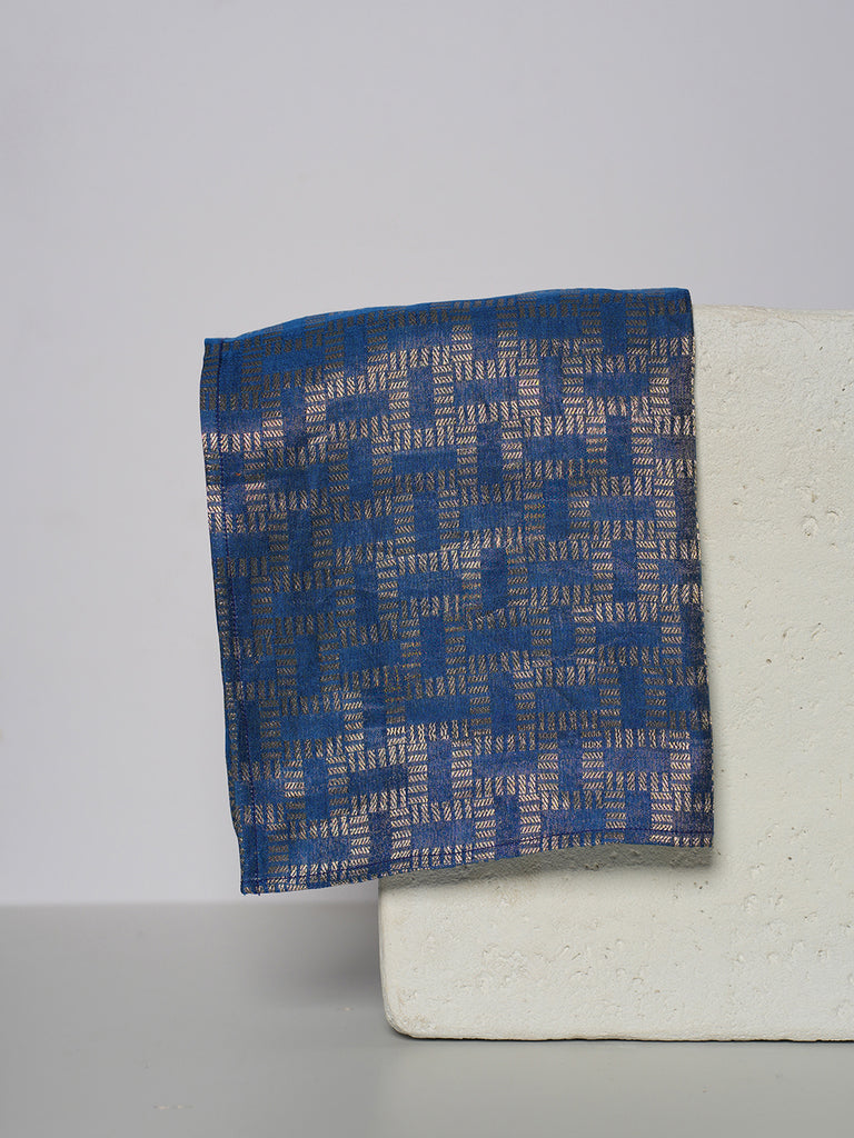 Handwoven Blue Silk Pocket Square