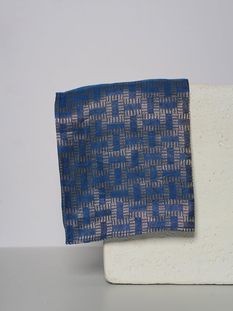 Handwoven Blue Silk Pocket Square