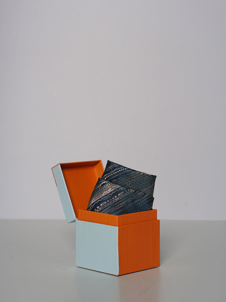 Handwoven Blue Silk Pocket Square
