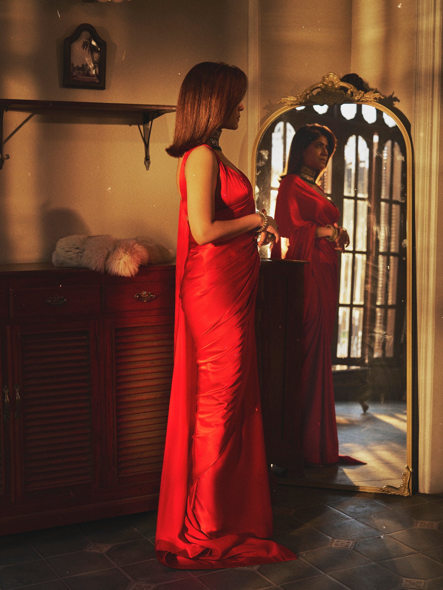 Handwoven Scarlet Satin Saree