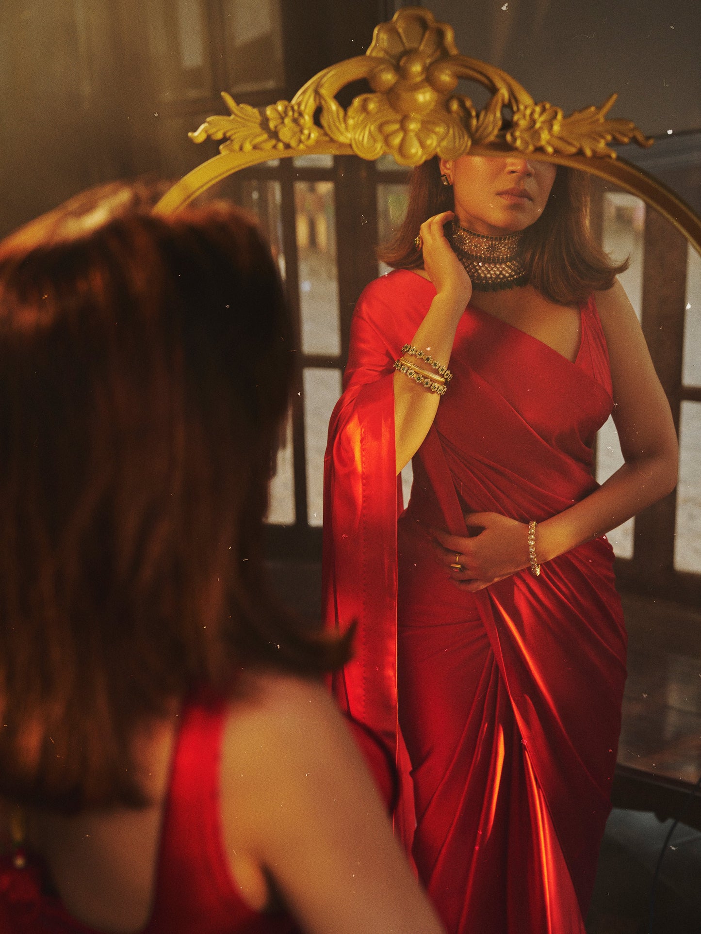 Handwoven Scarlet Satin Saree