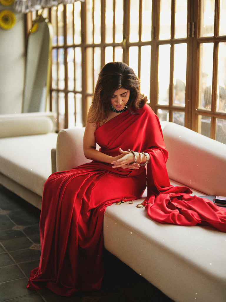Handwoven Scarlet Satin Saree