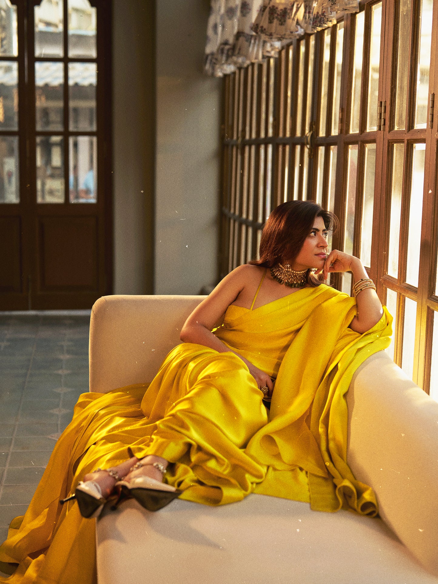 Handwoven Citrine Yellow Silk Saree