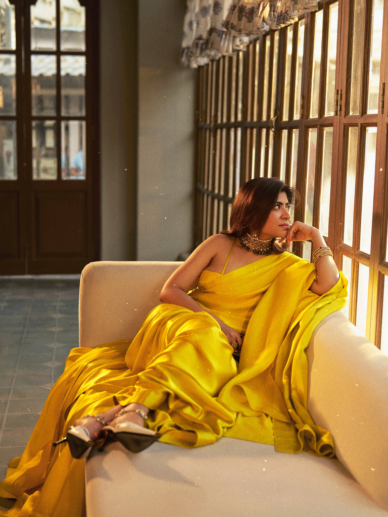 Handwoven Citrine Yellow Silk Sarees