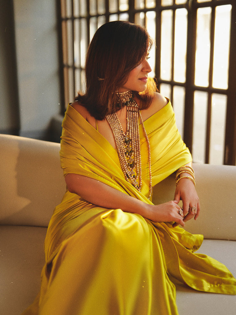 Handwoven Citrine Yellow Silk Sarees