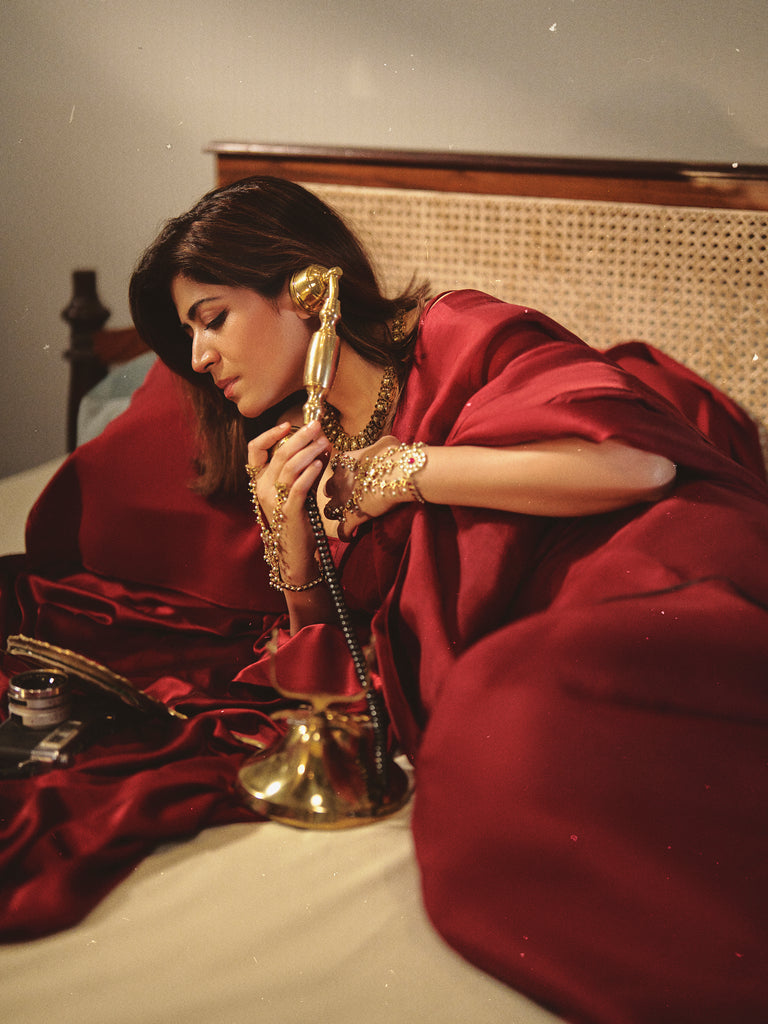 Handwoven Burgundy Rouge Silk Saree