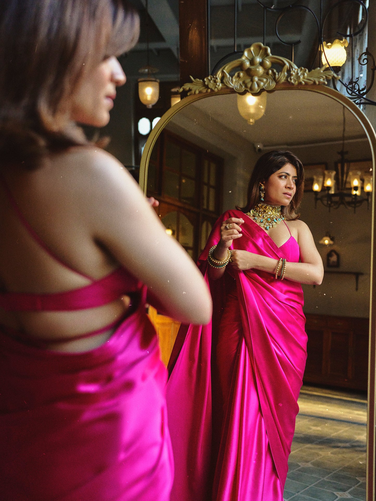 Handwoven Rani Pink Satin Saree