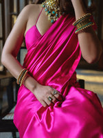 Handwoven Rani Pink Satin Saree