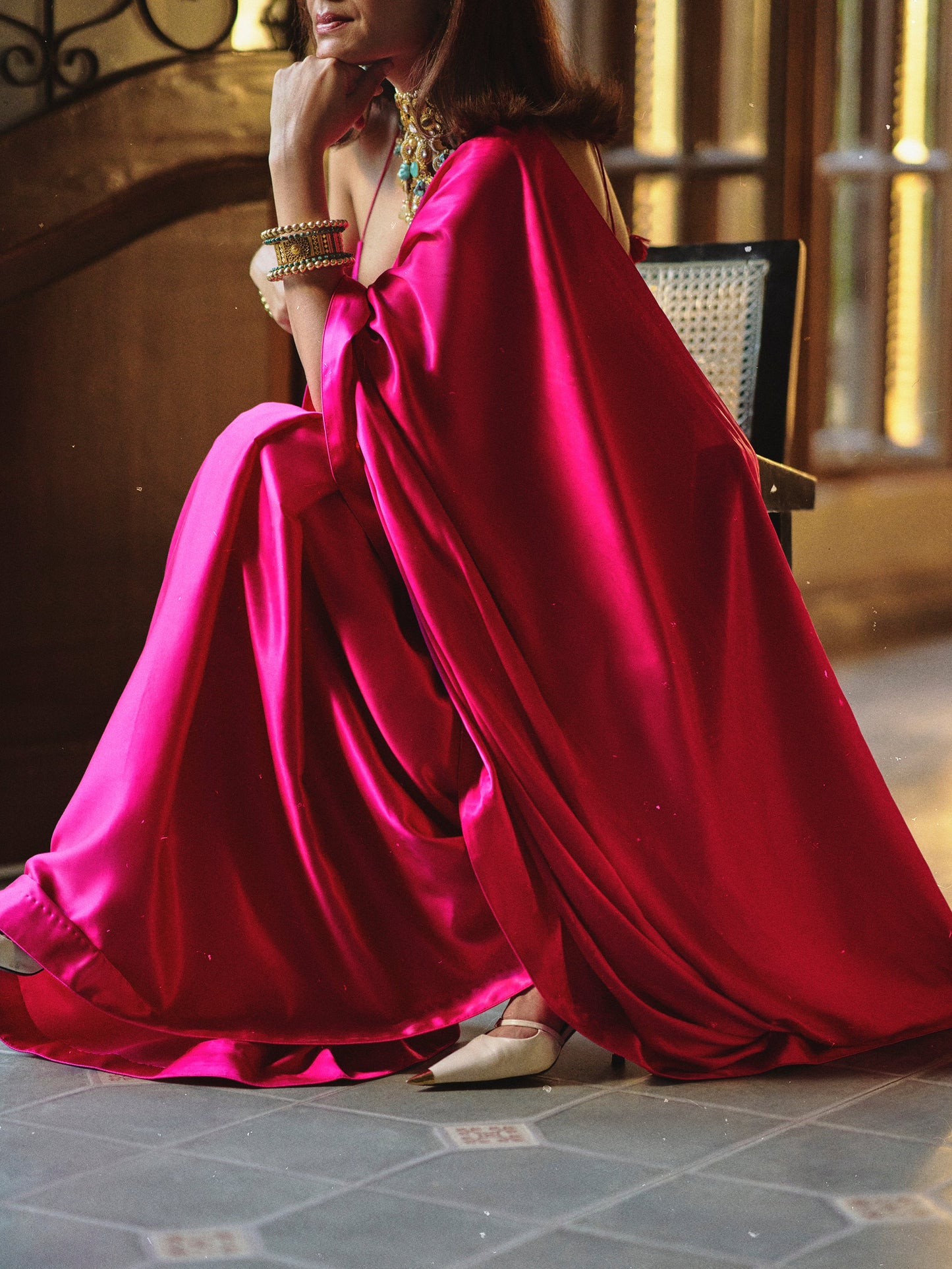 Handwoven Rani Pink Satin Saree