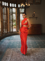 Handwoven Tiger Red Satin Saree