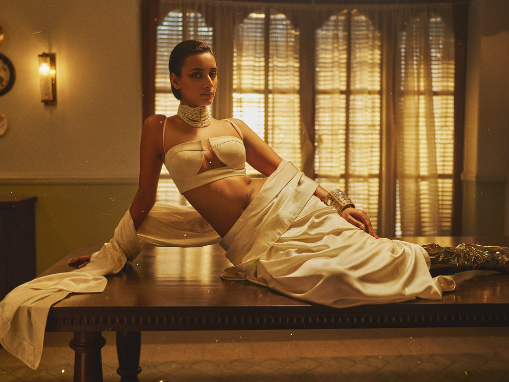 Handwoven Porcelain White Silk Saree