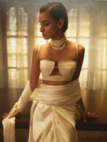 Handwoven Porcelain White Silk Saree