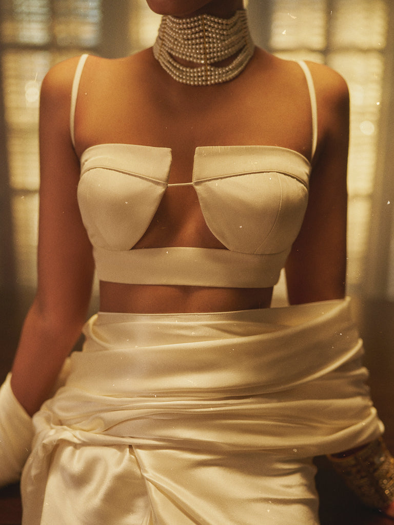 Handwoven Porcelain White Silk Saree