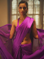 Handwoven Electric Purple Satin Saree