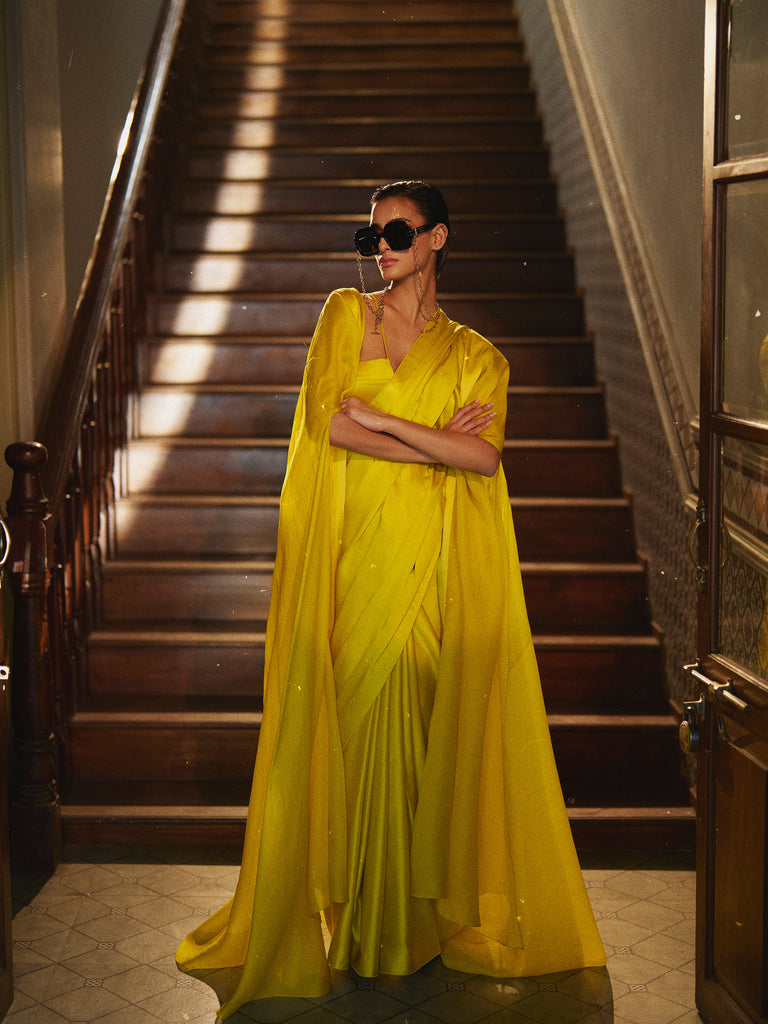 Handwoven Citrine Yellow Silk Sarees