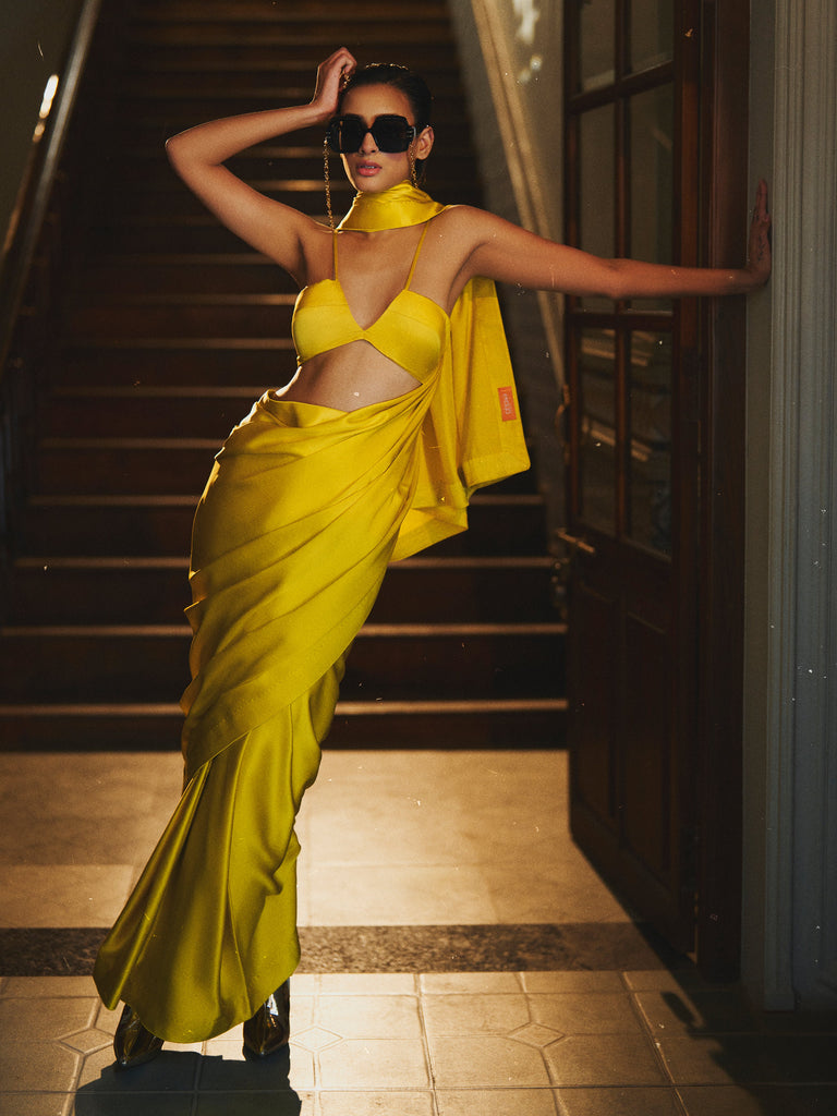 Handwoven Citrine Yellow Silk Sarees