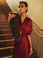 Handwoven Merlot Red Satin Saree