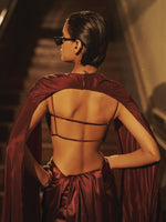 Handwoven Chocolate Brown Satin Saree