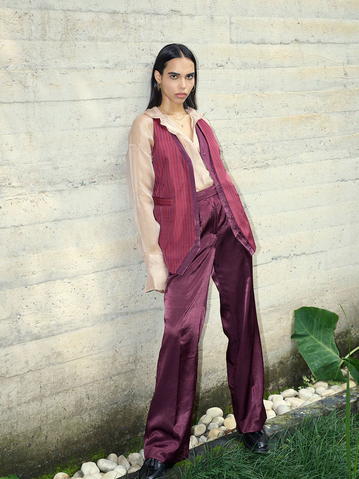 Plum Pinstripe Doube Layered Vest & Pants