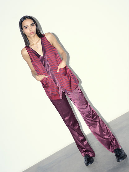 Plum Pinstripe Doube Layered Vest & Pants