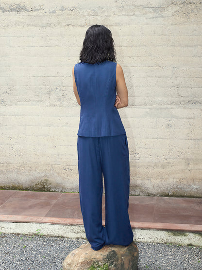 Navy Fitted Vest & Wide Leg Pants