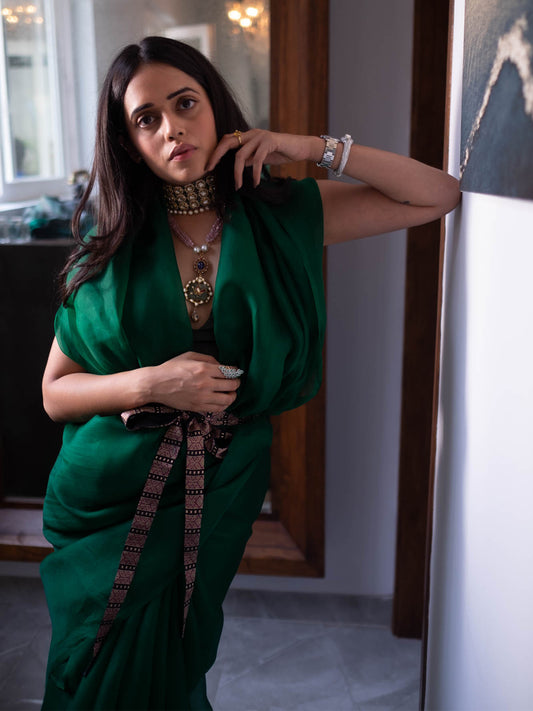 Handwoven Forest Green Organza Saree