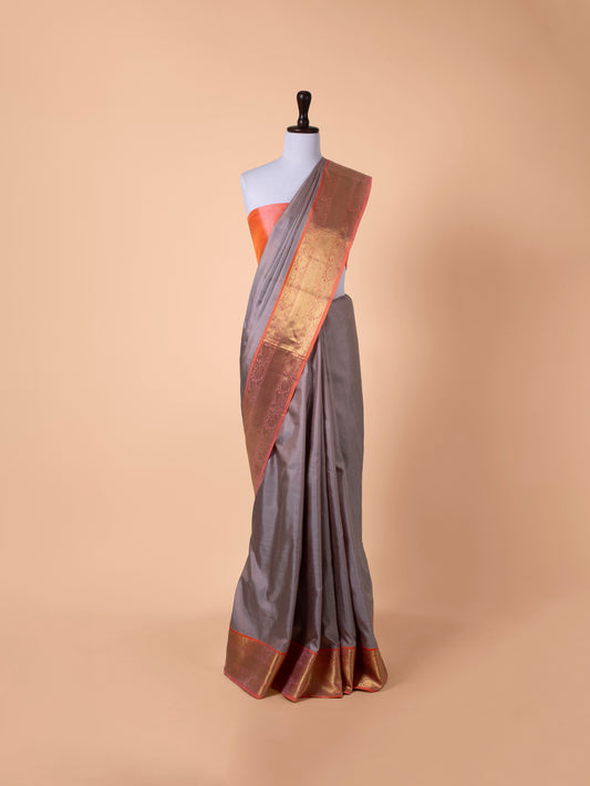 Handwoven Grey Silk  Kanjiavaram Saree