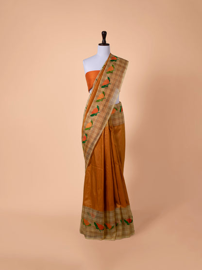 Handwoven Orange Tussar Saree