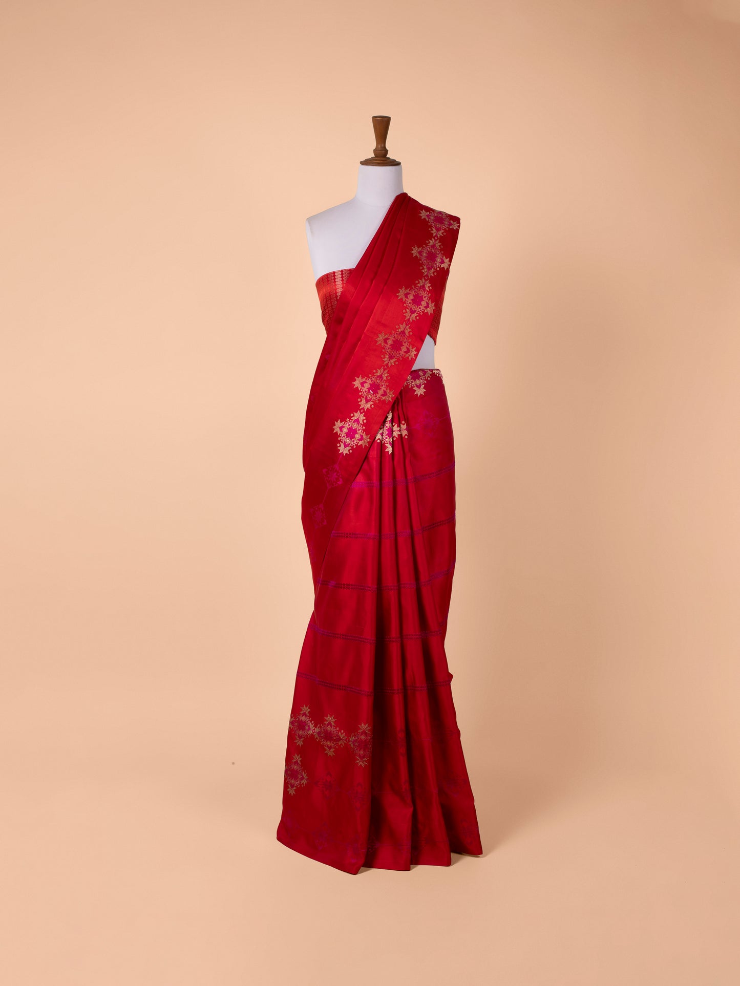 Handwoven Red Satin Silk  Saree