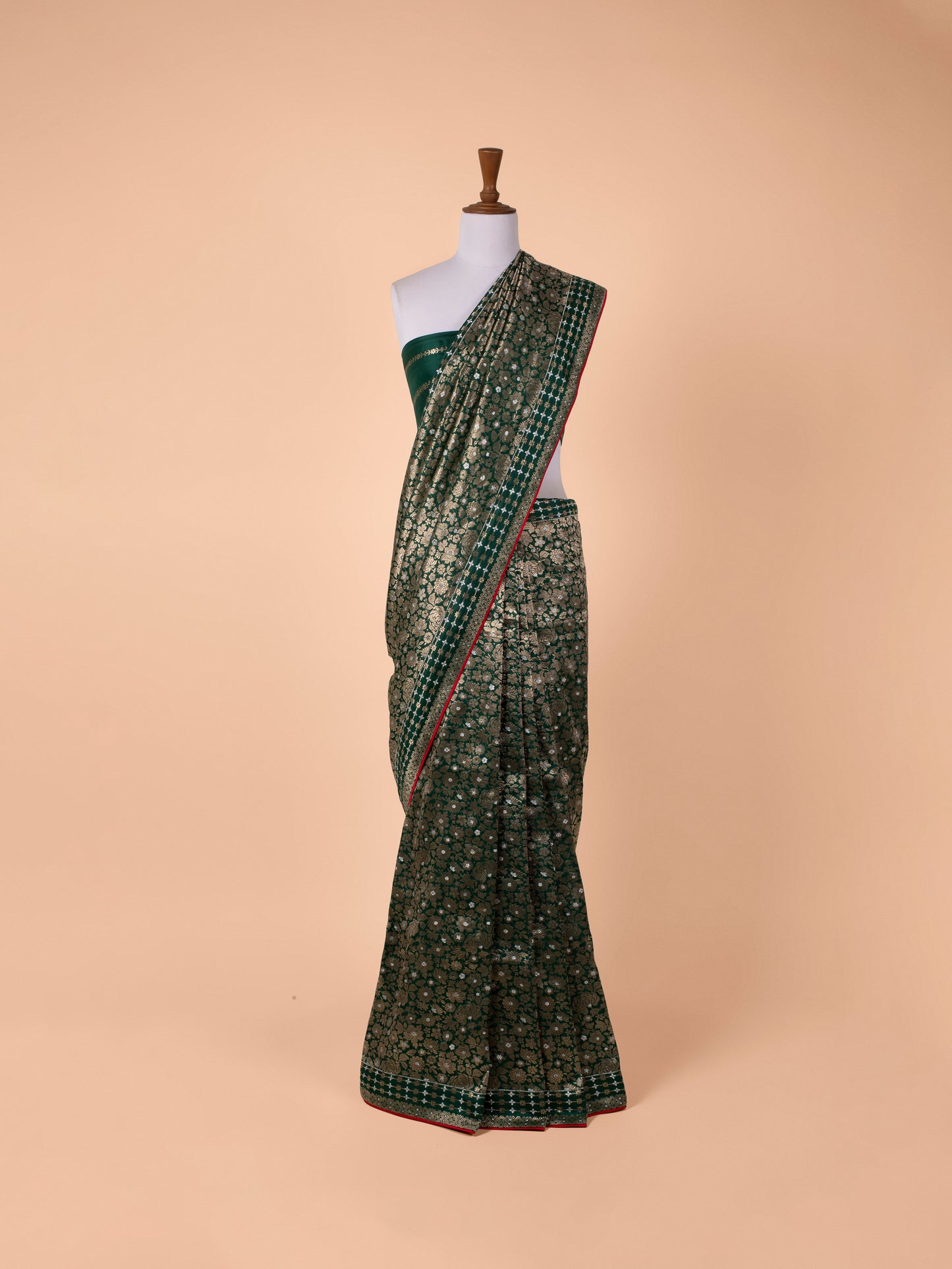 Handwoven Bottle Green Silk Saree