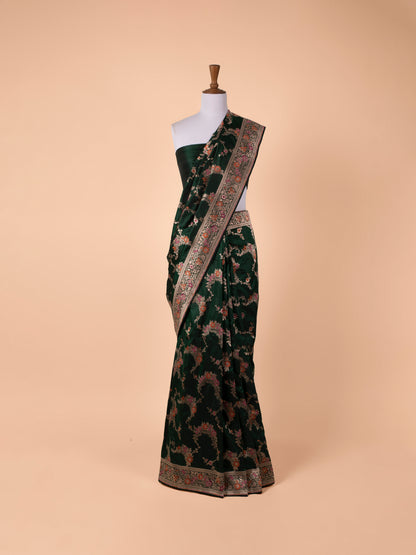 Handwoven Bottle Green Silk Saree