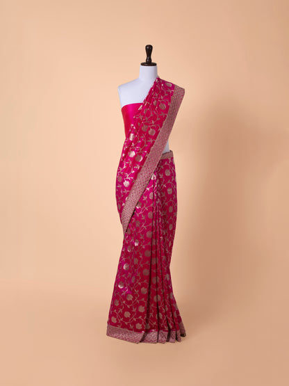 Handwoven Rani Pink Silk Saree